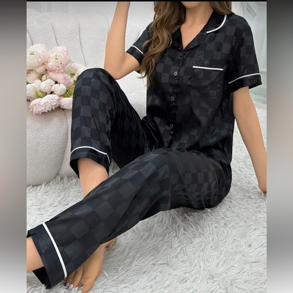 SHEIN Black Checkered Pajama Set NWOT